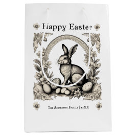 Happy Easter Bunny Gepersonaliseerde Retro Konijn  Medium Cadeauzakje