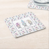 Happy Easter Bunny Gnomes Vierkante Kartonnen Onderzetter (Schuin)