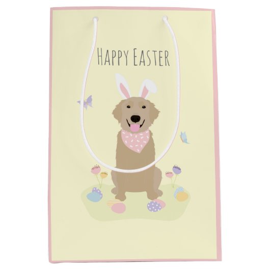 Happy Easter Bunny Golden Retriever Medium Cadeauzakje (Voorkant)