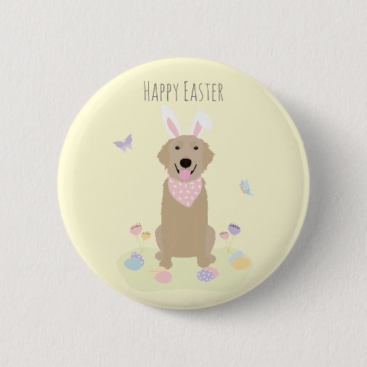 Happy Easter Bunny Golden Retriever Ronde Button 5,7 Cm (Voorkant)