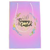 Happy Easter Bunny Outline pastel Medium Cadeauzakje (Voorkant)