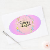 Happy Easter Bunny Outline  pastel Ovale Sticker (Envelop)