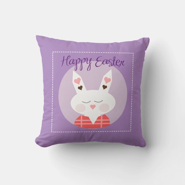 Happy Easter Bunny Paarse Sierkussen (Voorkant)