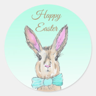 Happy Easter Bunny Rabbit Waterverf Ronde Sticker