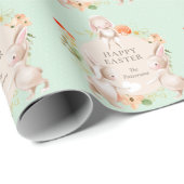 Happy Easter Bunny Rabbits Floral Cadeaupapier (Rol Hoek)