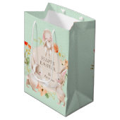 Happy Easter Bunny Rabbits Floral Medium Cadeauzakje (Voorkant Gekanteld)