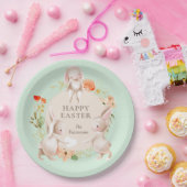 Happy Easter Bunny Rabbits Floral Papieren Bordje (Feest)