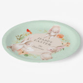 Happy Easter Bunny Rabbits Floral Papieren Bordje (Gekanteld)