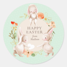 Happy Easter Bunny Rabbits Floral Ronde Sticker