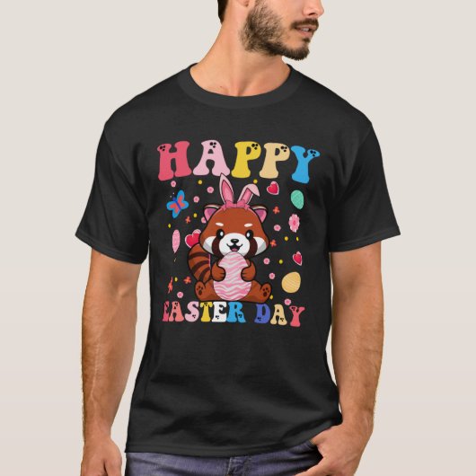 Happy Easter Bunny Red Panda  Easter Day Groovy T-shirt (Voorkant)