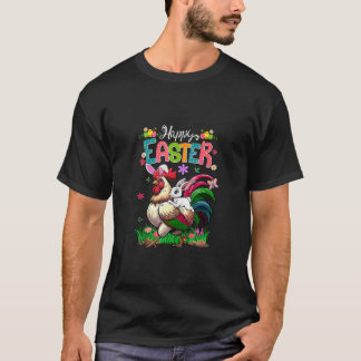 Happy Easter Bunny Riding Chicken Bow Stropdas Eas T-shirt