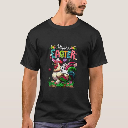 Happy Easter Bunny Riding Chicken Bow Stropdas Eas T-shirt (Voorkant)