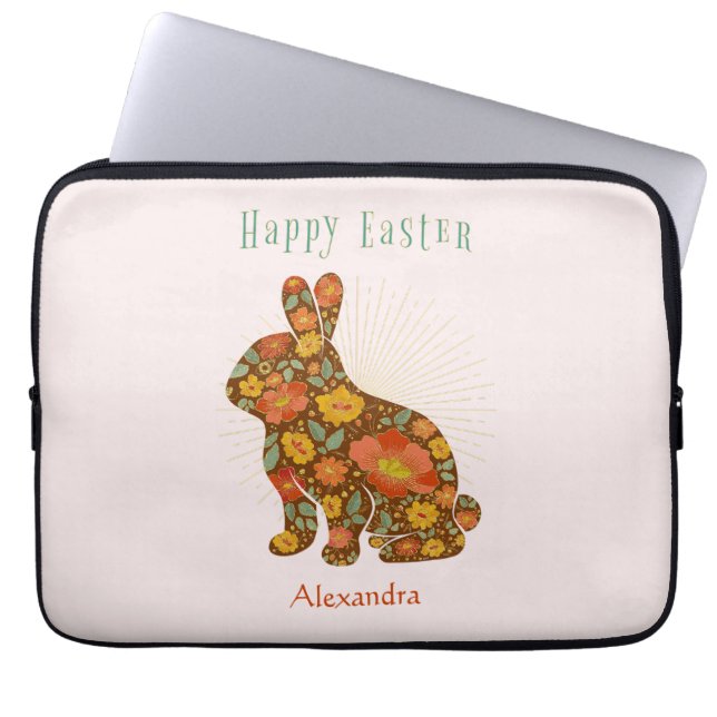 Happy Easter Bunny Specialized Gold Pink Brown Laptop Sleeve (Voorkant)