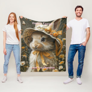 Happy Easter Bunny Straw Pet Sinaasappel Lint Fleece Deken
