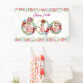 Happy Easter Bunny Waterverf Floral Wreath Spandoek (Insitu)