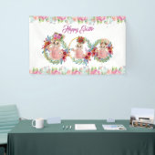 Happy Easter Bunny Waterverf Floral Wreath Spandoek (Beurs)