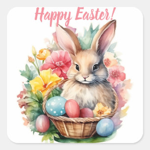 Happy Easter Bunny Waterverf schilderij Vierkante Sticker