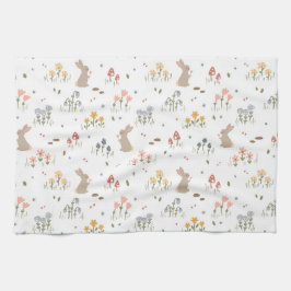 Happy Easter Bunny Wildflowers Schattigee Kinder b Theedoek