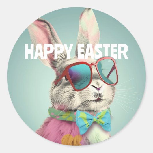 Happy Easter Bunny with Sunglasses Funny Ronde Sticker (Voorkant)