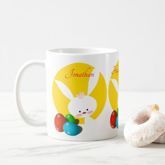 Happy Easter Bunny Yellow Koffiemok (Met donut)