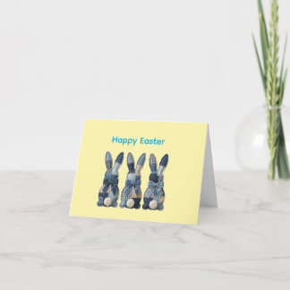 Happy Easter card with denim cute bunnies Bedankkaart