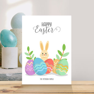 Happy Easter Cartoon Bunny- en paaseieren Kaart