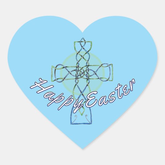 Happy Easter Celtic Cross Heart Sticker (Voorkant)