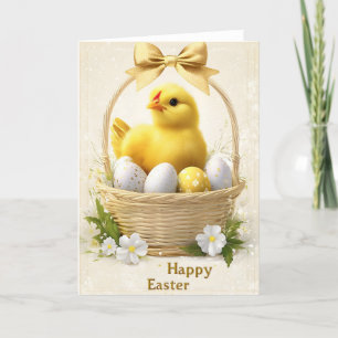 Happy Easter Chick Basket Vakantie wenskaart Feestdagen Kaart