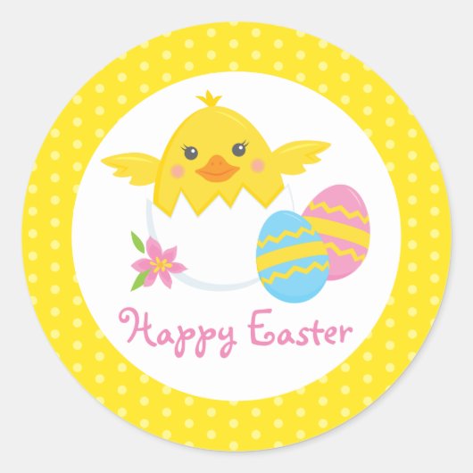 Happy Easter Chick Ronde Stickers voor Kinderen (Voorkant)