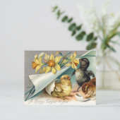  Happy Easter Chicken en Daffodils Feestdagenkaart (Staand voorkant)