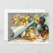  Happy Easter Chicken en Daffodils Feestdagenkaart (Voorkant / Achterkant)