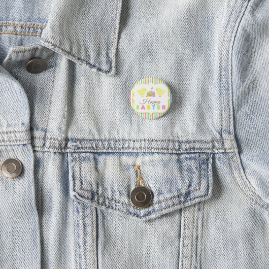 Happy Easter Chicks Pin Back Button (In situ)