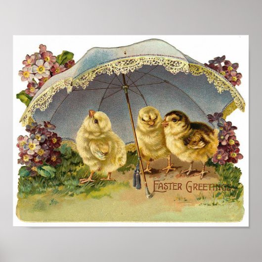 Happy Easter Chicks Vintage Poster (Voorkant)
