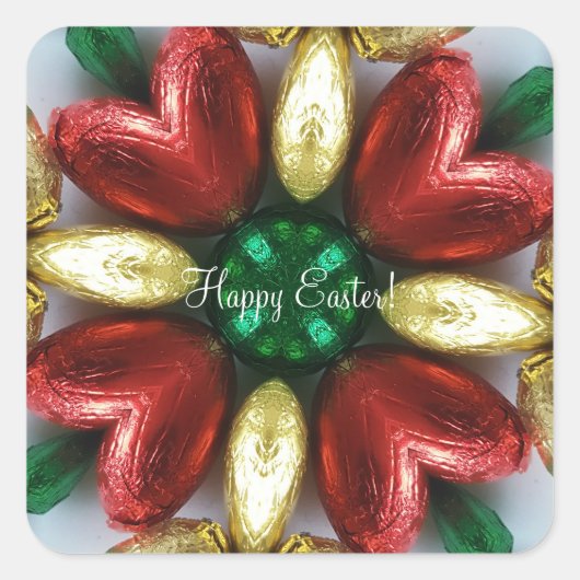 Happy Easter Chocolate Eggs Kaleidoscope Flower Vierkante Sticker (Voorkant)