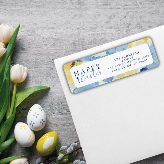 Happy Easter Christelijk Spring Bloemblauw Etiket