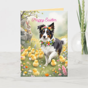 Happy Easter Collie en de kuikens Kaart
