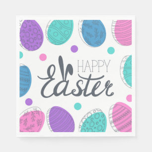 Happy Easter Colorful Moderne Eggs Typografie Servet