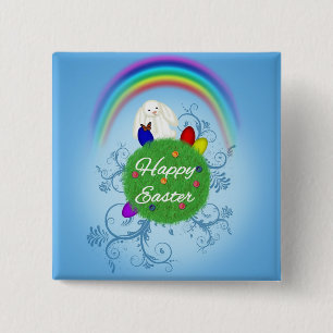 Happy Easter Colorful Planet Vierkante Button 5,1 Cm