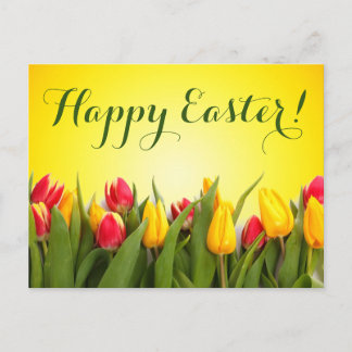 Happy Easter Colorful Spring Tulips Script Briefkaart