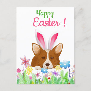 Happy Easter   Corgi met paasbunny Ear Funny Feestdagenkaart