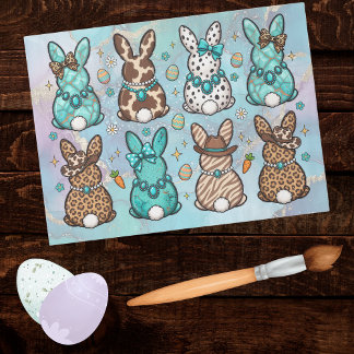 Happy Easter Cowgirl Leopard Print Teal Bunnies Tissuepapier