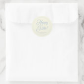 Happy Easter-crème blauw-hartlijnscript Ronde Sticker (Tas)