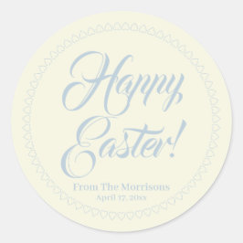 Happy Easter-crème blauw-hartlijnscript Ronde Sticker