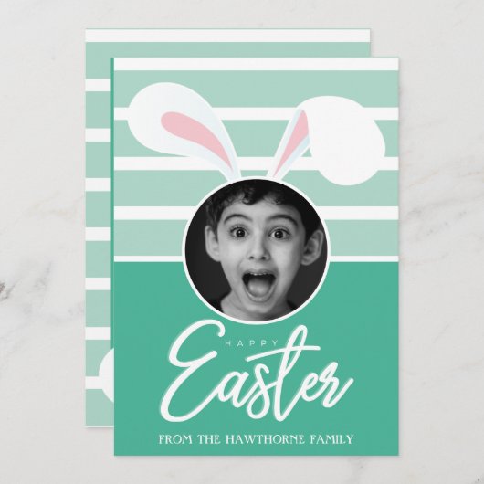 "Happy Easter" Custom Photo Easter Bunny Ears Feestdagenkaart (Voorkant / Achterkant)