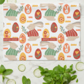 Happy Easter Cute Bunny Eggs Spring Flowers Theedoek (Gevouwen)