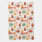 Happy Easter Cute Bunny Eggs Spring Flowers Theedoek (Verticaal)