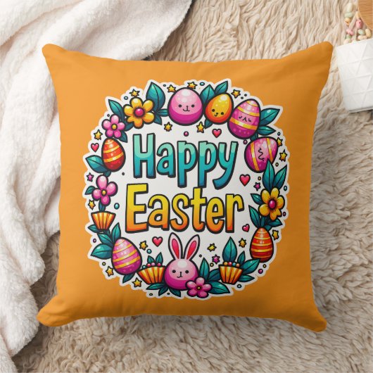 Happy Easter – Cute Bunny Lettering almofada Kussen (Deken)