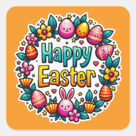 Happy Easter – Cute Bunny Lettering Autocolante Vierkante Sticker
