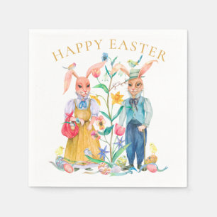 Happy Easter Cute Bunny Rabbits Spring Flowers Servet