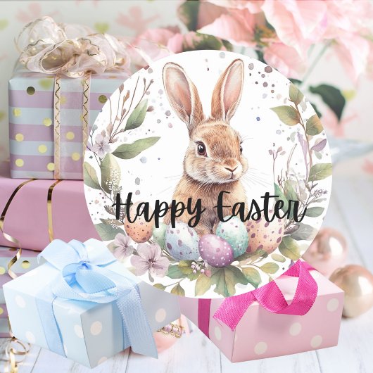 Happy Easter Cute Bunny Ronde Sticker